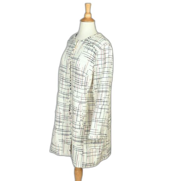 Banana Republic White Tweed Jacket w / Red Black Graphic Print Size L - Picture 4 of 6